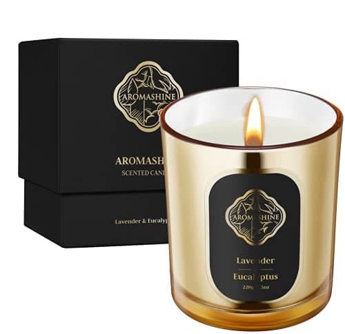 Image of Aromashine Lavender & Eucalyptus Scented Candle, Wood Wicked Candles with Natural Soy Wax, 8 Oz Gold Jar Aromatherapy Scented Candles for Home, 45 Hours Long-Lasting Burning, Candle Gifts for Women