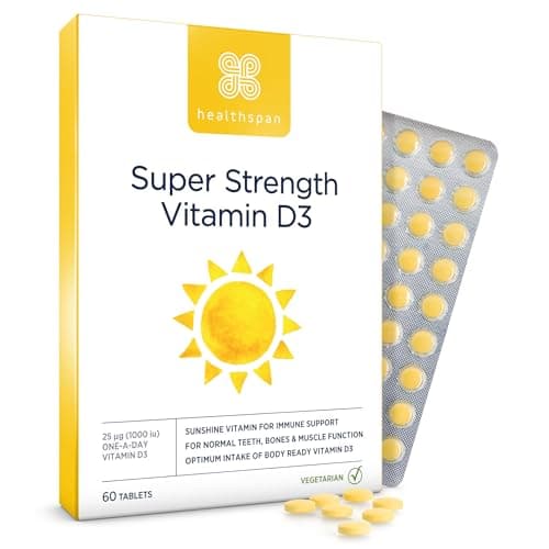 Image of Healthspan Super Strength Vitamin D3 | Immune Health | Bone, Teeth & Muscle Health | Contains 1000iu Natural Source Vitamin D3 in Each Tablet | Vegetarian (60 Tablets)