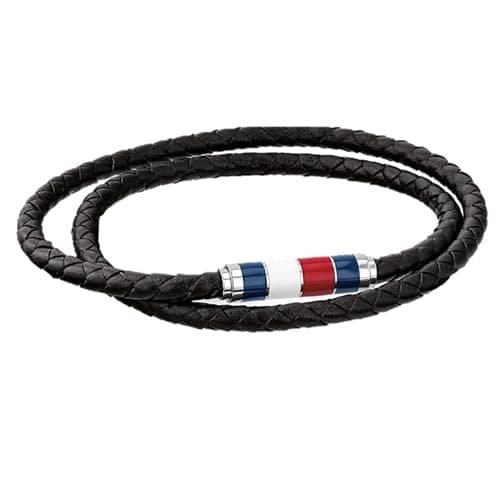 Image of Tommy Hilfiger Jewelry Men's Bracelet with Double-Wrap Braided Black Leather - 2790056