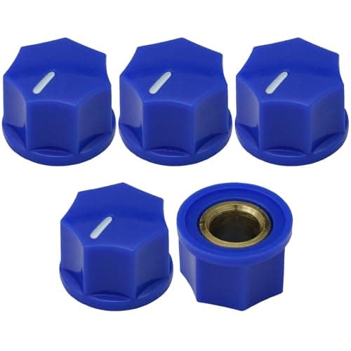 Image of 6.4mm Hole Small 7-Sided Guitar/Pedal/Instrument Retro Control Knob Pack of 5 (Blue)