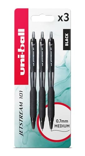 Image of uni-ball Jetstream 101 Retractable Black Ballpoint Gel Pens. 0.7mm Tip. School Stationery, Smooth Writing and Colouring. Water Resistant Uni Super Ink Dries Instantly. 3pc