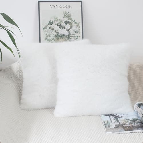 Image of NIULAA Pure White Cushion Covers 50cm x 50cm Cushion Cover Faux Fur Set of 2 Fluffy Pillow Covers Soft Plush Luxury Decorative Pillows for Sofa Scatter Pillowcases 20x20 inches