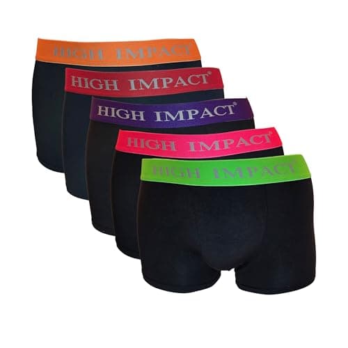 Image of Men's Boxer Shorts Underwear Black with Coloured Waistband, Super Soft Stretchy Men Trunk Cotton Briefs Breathable Underwear Gift Set For Any Occasion (UK, Alpha, S, Regular, Regular, 6, Black)