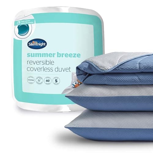 Image of Silentnight Summer Breeze Coverless Duvet - Seersucker 2.5 Tog Summer Lightweight King Duvet Quilt Reversible - Includes Matching Pillowcase - Machine Washable - Grey and Light Blue - King