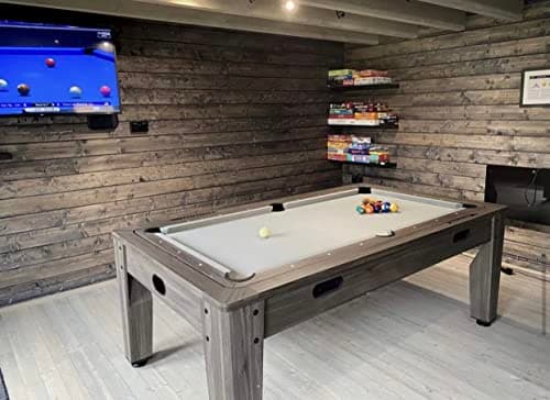 Image of 7ft Pool Table Driftwood Dining Table & 3 in 1 Pool Air Hockey Table Tennis Games Table with All Accessories