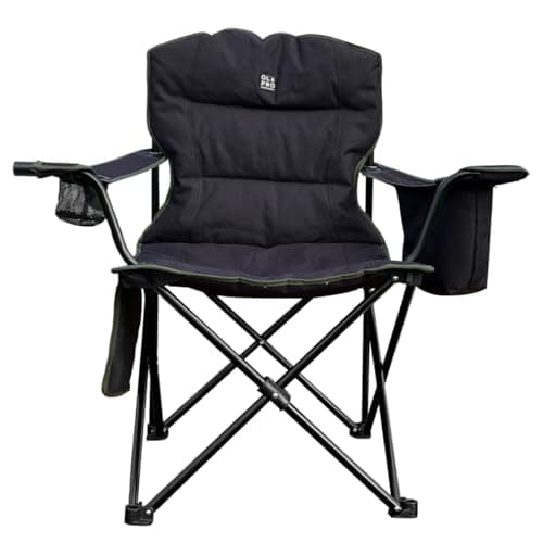 Image of OLPRO Henwick Padded Folding Camping Chair – Heavy Duty Outdoor Chair with Built-In Cooler Bag, Cup Holder & Storage Pocket – Portable Camp Chair for Camping, Garden, Festivals & Beach