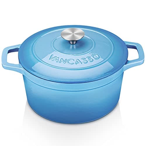 Image of vancasso Cast Iron Pot, 24cm/4 Liters Blue Round Naturally Non-Stick Dutch Oven Cast Iron, with Stainless Steel Knob Lid Heavy Duty Enameled Casserole Dish for All Stovetops Compatible