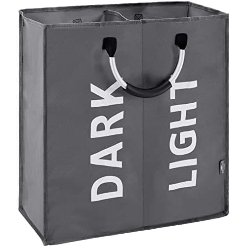 Image of DOKEHOM 80L Large Collapsible Washing Laundry Basket Bag with 2 Sections for Bedroom, Fabric (Dark Grey)