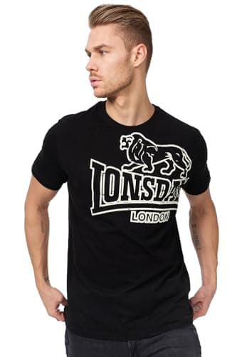 Image of Lonsdale Men's Langsett - Short Sleeve T-Shirt- Black (schwarz), XX-Large (Manufacturer size: XXL)