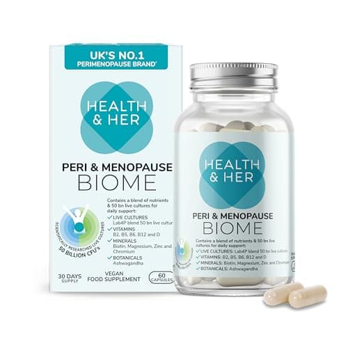 Image of Health & Her Perimenopause & Menopause Biome Supplement for Women, with Live Cultures & Ashwagandha, Vegan & Gluten Free, 30-Day Supply, 60 Capsules