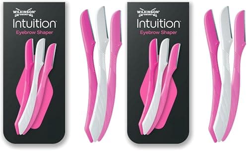 Image of Wilkinson Sword Intuition Eyebrow Shaper for Women, Pack of 6 Disposable Razors, Exfoliating Dermaplaning Tool, Facial Hair Remover & Trimmer