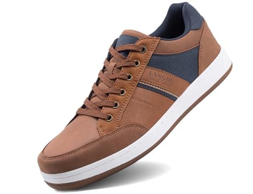 Image of LANGDU Mens Casual Shoes Trainers Walking Fashion Sneakers Breathable Lightweight Trainer Size 7-11UK (8UK,Brown 30)
