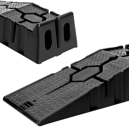 Image of CROWNSHOP 2 PCs Car Ramps Heavy Duty 5 Ton Motorhome Levelling Ramps, Plastic Garage Workshop Car Lift Portable Automotive Vehicle Campervan Car Ramp Black