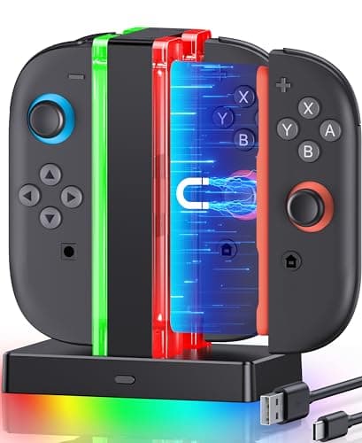 Image of HELLCOOL Charging Dock for Nintendo Switch 2 Controllers–4-Port Joy Con 2025 Charger Station with Magnetic Design, LED Indicators & Charger Cable | Safe Fast Charging for Switch 2 Accessories
