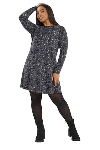Image of Yours Curve Leopard Print Ribbed Tunic Dress - Women's - Plus Size Curve Grey
