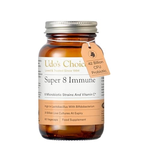 Image of High Strength Probiotics – Udo's Choice Super 8 Immune – 42 Billion Cell Count with Vitamin C for Immune Support – 8 Human-Adapted Strains – Gut & Digestive Health – 60 Capsules