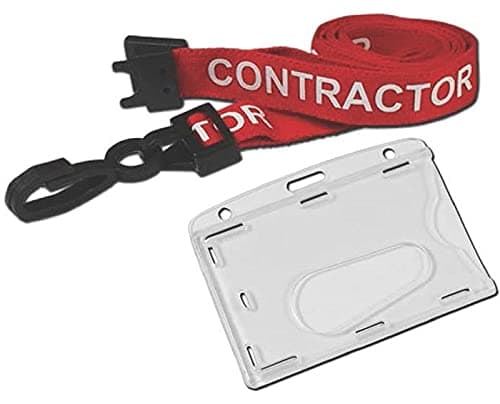 Image of Contractor Lanyard RED with Enclosed ID Pass Card Security Badge Holder (25)
