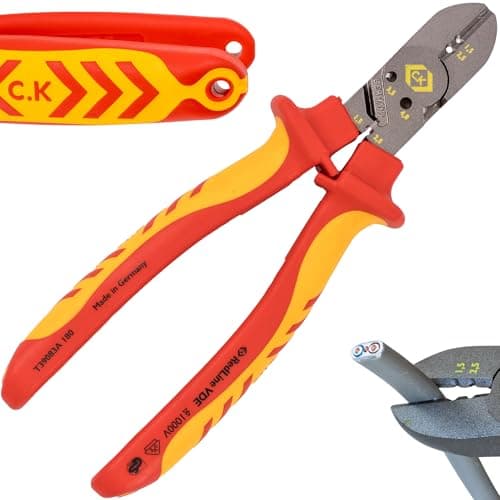 Image of C.K RedLine 2025 Edition VDE CombiCutter 3 MAX, 180 mm German Electrical Wire Cable Side Cutter, Stripper, Bender, Screw Shear, Heavy Duty Electrician Croppers, Electricians Snips CK Tools T39083A 180