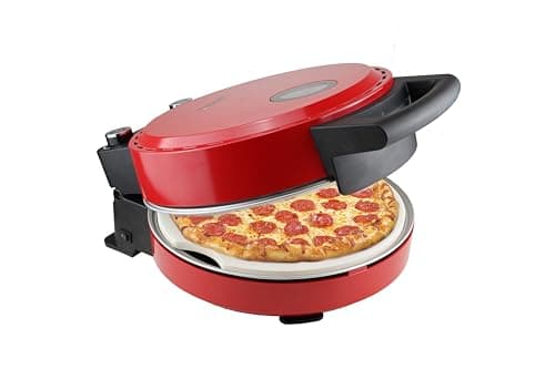 Image of Bestron Pizza oven, for crispy pizzas in 5-10 minutes, electric pizza oven with a temperature of 320 ° C, including stone refractory and 2 large wooden spatulas color: Red