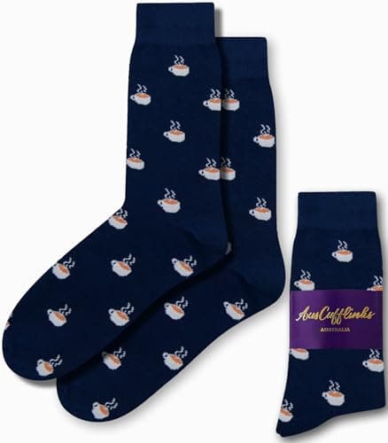 Image of AUSCUFFLINKS Coffee Lover Cappuccino Latte Caffeine Socks for Him | Espresso Gift for Men | Combed Cotton Socks | Present for Work Colleague | Bday Gift for Guys (Coffee)