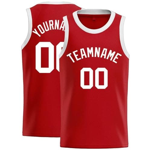 Image of WEOPLKIN Personalised Basketball Jersey Kids/Adult, Custom Basketball Jersey Men, with Name Number red