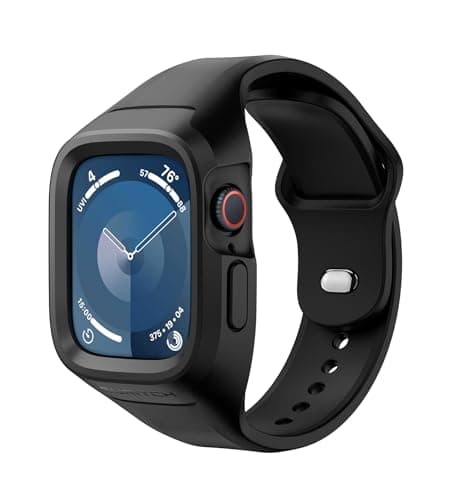 Image of SURITCH Compatible with Apple Watch Strap 40mm 41mm Soft Silicone Adjustable Wristbands Replacement Strap Sport Band with Case for iWatch Series SE3/9/8/7/SE2/6/SE/5/4 Women Men - Black