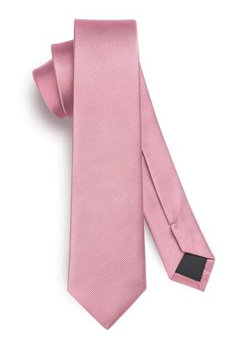 Image of HISDERN Dusty Pink Tie Silk Skinny Tie Slim ties For Men Solid NeckTie Classic Formal Tie For Business Wedding(6cm)