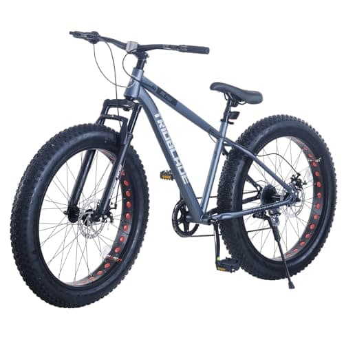Image of BSETSEL 26 Inch Fat Tyre Wheels Mountain Bike, 7 Speed Gear, Dual Disc-Brake, All-Terrain Bicycle with Front Suspension for Adults Youth Men Women (Grey)