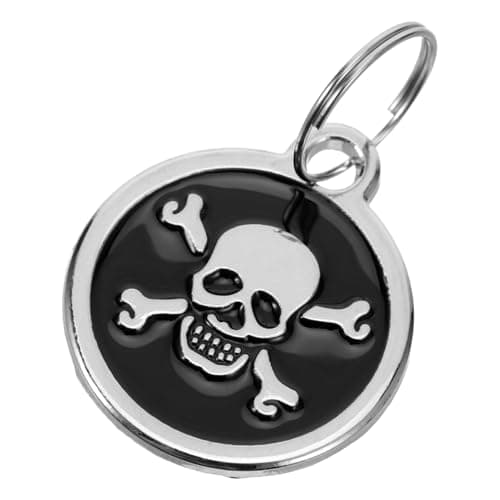 Image of Skull Key Chain - Black Metal Keyring for Halloween Decoration Unique Skull Dog Tag Perfect for Pet Collars and Key Accessories