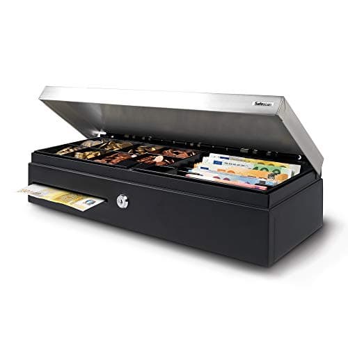 Image of Safescan SD-4617S Flip-Top Cash Drawer That Safely Stores Your Cash - Till Drawer with 6 Note and 8 Coin Slots - Cash Till with RJ-12 Connection - Solid Cash Register Drawer of 46 X 17 X 10 cm