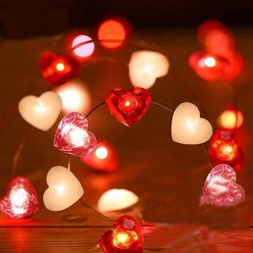 Image of Satiskid 3 Colors Love Heart String Lights - 2m 20 LEDs Battery Powered for Valentine's Day, Wedding, Mother's Day, Anniversary Indoor Decorative