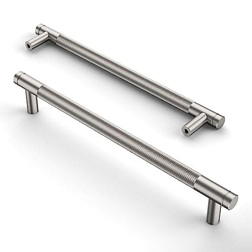 Image of Amerdeco 10 Pack Brushed Satin Nickel Knurled Cabinet Pulls 160mm Hole Center Cabinet Hardware Kitchen Cabinet Handles for Bathroom Drawer Pulls Dresser Pulls AM003