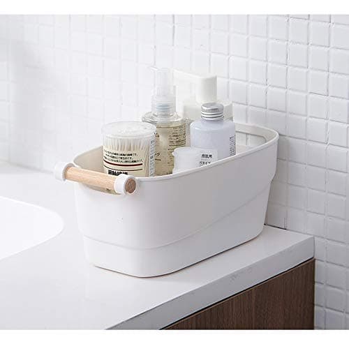 Image of RyddeligHome Bathroom Storage Basket Organiser, 5L White Plastic Caddy for Toiletries, Small Stackable Container Box for Under Sink Cabinet Cupboard, 27x14.5x12cm