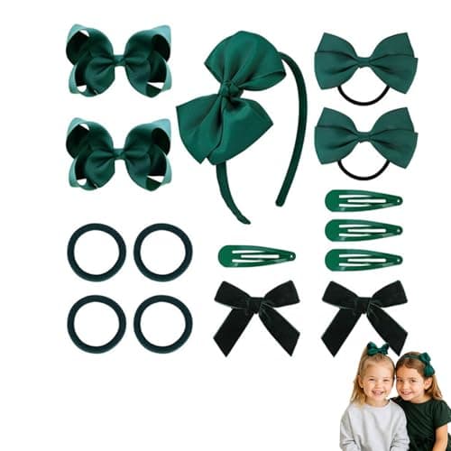 Image of 15 Pcs Green Girls Hair Accessories Set – Bow Hair Clips, Ribbon Barrettes, Ponytail Holders & Headbands – Sweet Kit for Kids, Toddlers & Teens Birthday Gift (Green)