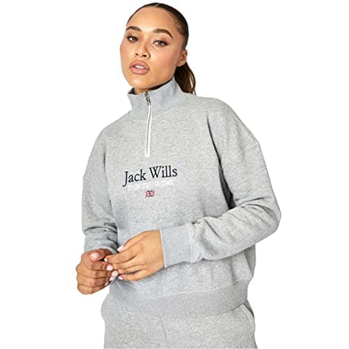 Image of Jack Wills Womens Honeylane Half Zip Sweatshirt Quarter Sweater T Shirt Top Grey Marl 10 (S)