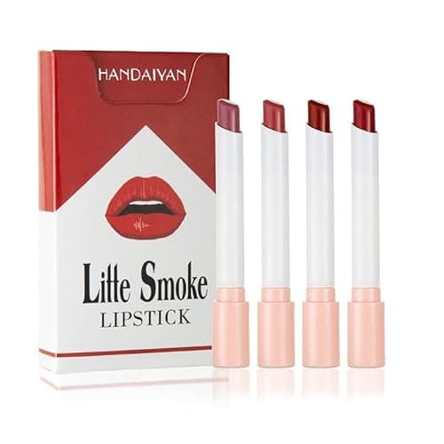Image of 4 Colors Matte Little Smoke Lipstick Pack Set Tube Nude Red Lips Long Lasting Waterproof Lipstick Women Make up Velvet Cosmetic Lipsticks (A)