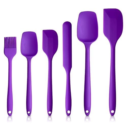 Image of 6 Pcs Silicone Spatula Set, High Heat-Resistant Premium BPA-Free One Piece Seamless Design, Non Stick Rubber Silicone Utensils for Baking Cooking and Mixing Safe BPA Free(Purple)