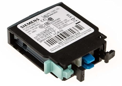 Image of Siemens 3RH1921-1CA10 Auxiliary Switch Block, 1 NO, DIN EN50005, Screw Connection, for CONTACTORS for Switching Motors, 1-Pole, White