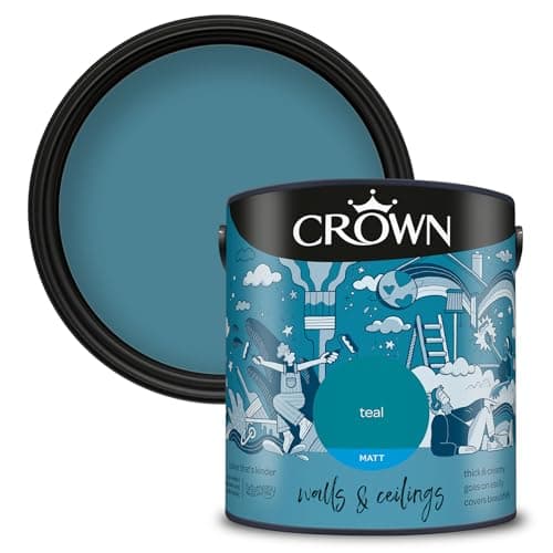 Image of CROWN Teal - Matt Emulsion Paint - Water Based, Quick Dry - Rich True Teal Paint for Walls & Ceilings - 2.5L