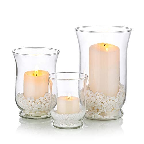 Image of Hurricane Candle Holder 3Pcs Glass Pillar Candle Holder Clear Hurricane Vase Christmas Halloween Centerpieces Fit for Tea Light Votive Pillar Floating Candle Wedding Table Dining Room Garden Decor