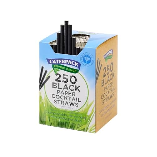 Image of Caterpack Enviro Range Paper Cocktail Straws 250 Pack, 125 x 5mm, Ideal for Cocktails, Fully Recyclable, Biodegradable and compostable. Strong & Sustainable.