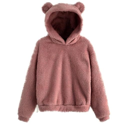 Image of 2025 Autumn Winter Womens Fleece Hoodies Cute Bear Ears Hooded Sweatshirts Coat Warm Pullover Tops Casual Loose Fall Outwear Womens T Shirt Hoodie (XXXXL) Pink