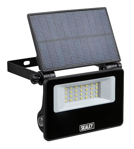 Image of Sealey 20W SMD LED Extra-Slim Solar Floodlight with Wall Bracket - LED20S, Black