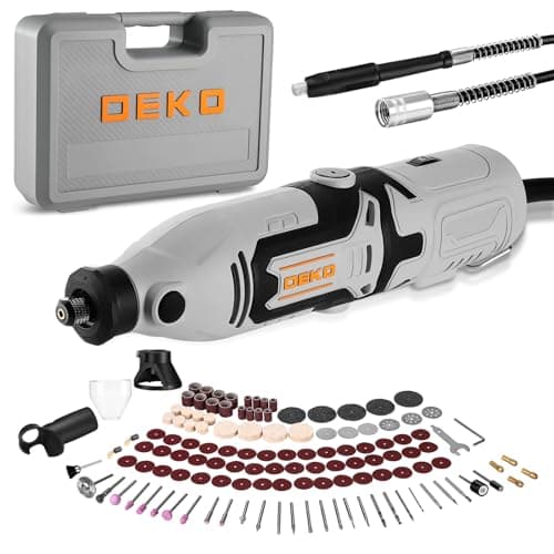 Image of Power Rotary Tool Kit 170W: DEKOPRO 126pc Multi DIY Tool Kit for Wood/Metal - Mini Electric Sander/Drill Set with Flex Shaft for Carving, Cutting, Sanding, Grinding, Polishing, Engraving (Grey)