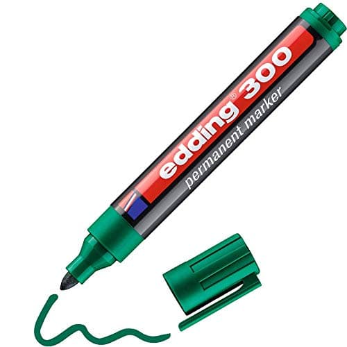 Image of edding 300 permanent marker - green - 1 pen - round tip 1.5-3 mm - waterproof, quick-drying, smear-proof pens - for cardboard, plastic, glass, wood, metal and fabric