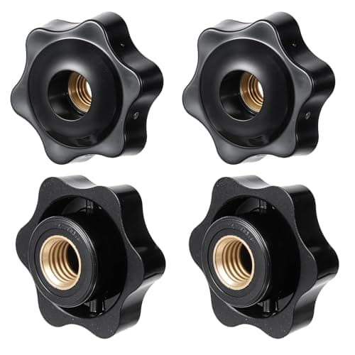 Image of 4 PCS 6 Star Knobs, Black Nylon Screw-On Type Thru Threaded Knob Nuts, M8 Hexagon Head Thru Knob, 6-Star Shape Hand Tighten Clamping Knobs for Mechanical Equipment