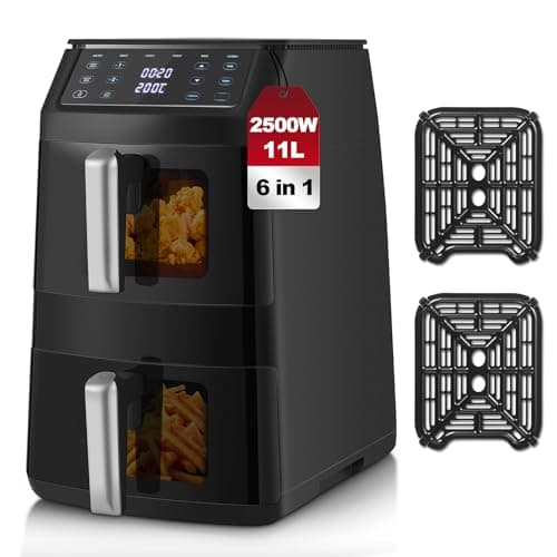 Image of Dual Air Fryer, TopStrong Double Stack Air Fryer with Visual Window, 6 Functions-Air Fry, Air Roast, Bake, Broil, Reheat, Dehydrate, Dishwasher Safe Non-Stick Baskets, 2500W, Family Size(11L)