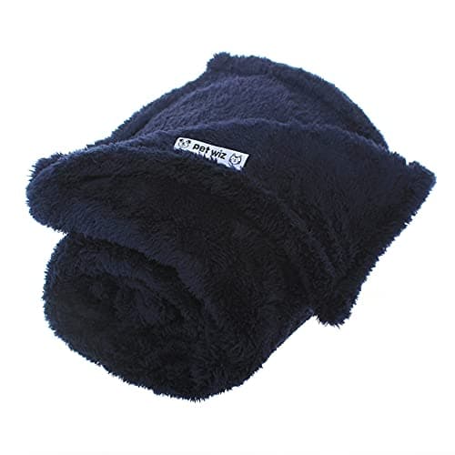 Image of Soft Fluffy Fleece Blanket for Cats & Dogs | Warm Pet Throw | Machine Washable | Bed Blanket and Travel | Protects Furniture | Navy, Small 60 x 80cm