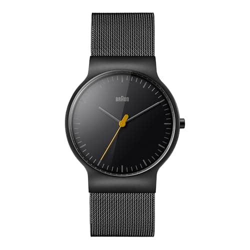 Image of Braun Mens Quartz Watch with Black Dial Analogue Display and Black Stainless Steel Mesh Strap BN0211BKMHG