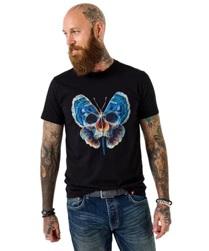 Image of Joe Browns Men's Butterfly Skull Graphic Tee, Regular, Black, UK M